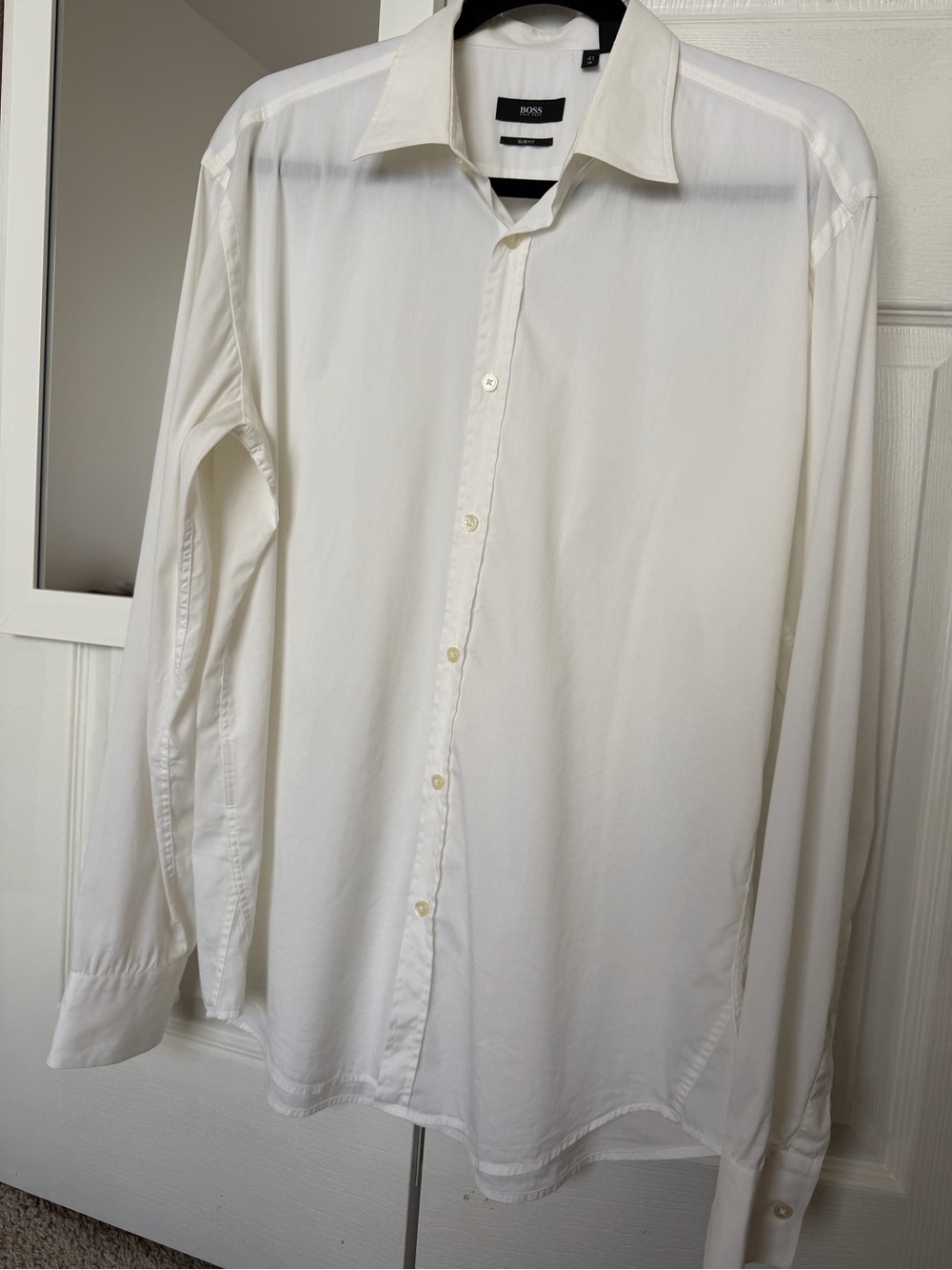 Hugo Boss Men’s Cream-White Long Sleeve Dress Shirt